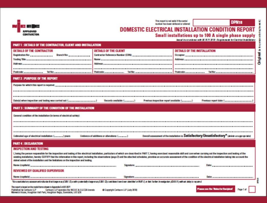 Electrical installation condition report for rental properties