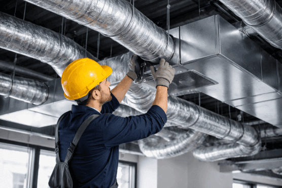 Commercial air handling unit installed in building